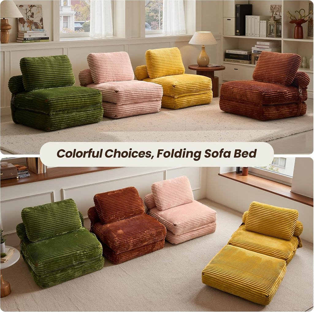 ovios Folding Sofa Bed, Foldable Sleeper Chair Floor Futon, Comfy Portable Convertible Fold Out Lounge Chairs for Living Room Bedroom, Brown
