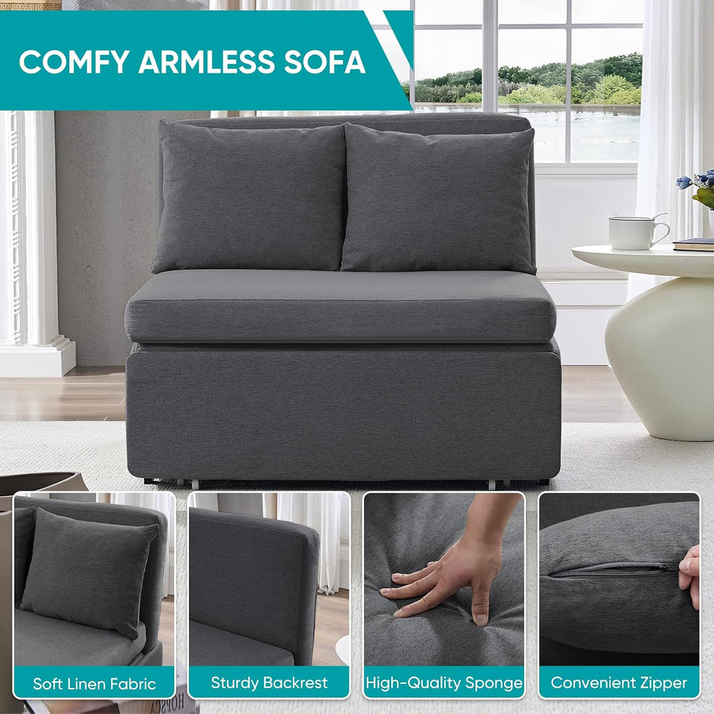 BALUS 43'W Twin Pull Out Sofa Bed Sleeper Couch with Pullout Beds, 2 in 1 Convertible Linen Sleepers Sofa Single Chair with Pillows and 3.9' Foldable Mattress for Small Space Apartment Loft, Dark Grey
