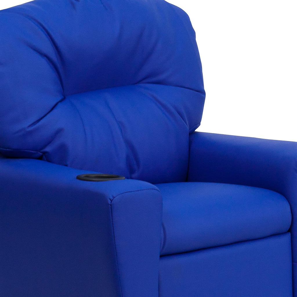 Flash Furniture Chandler Vinyl Kids Recliner with Cup Holder and Safety Recline, Contemporary Reclining Chair for Kids, Supports up to 90 lbs., Blue