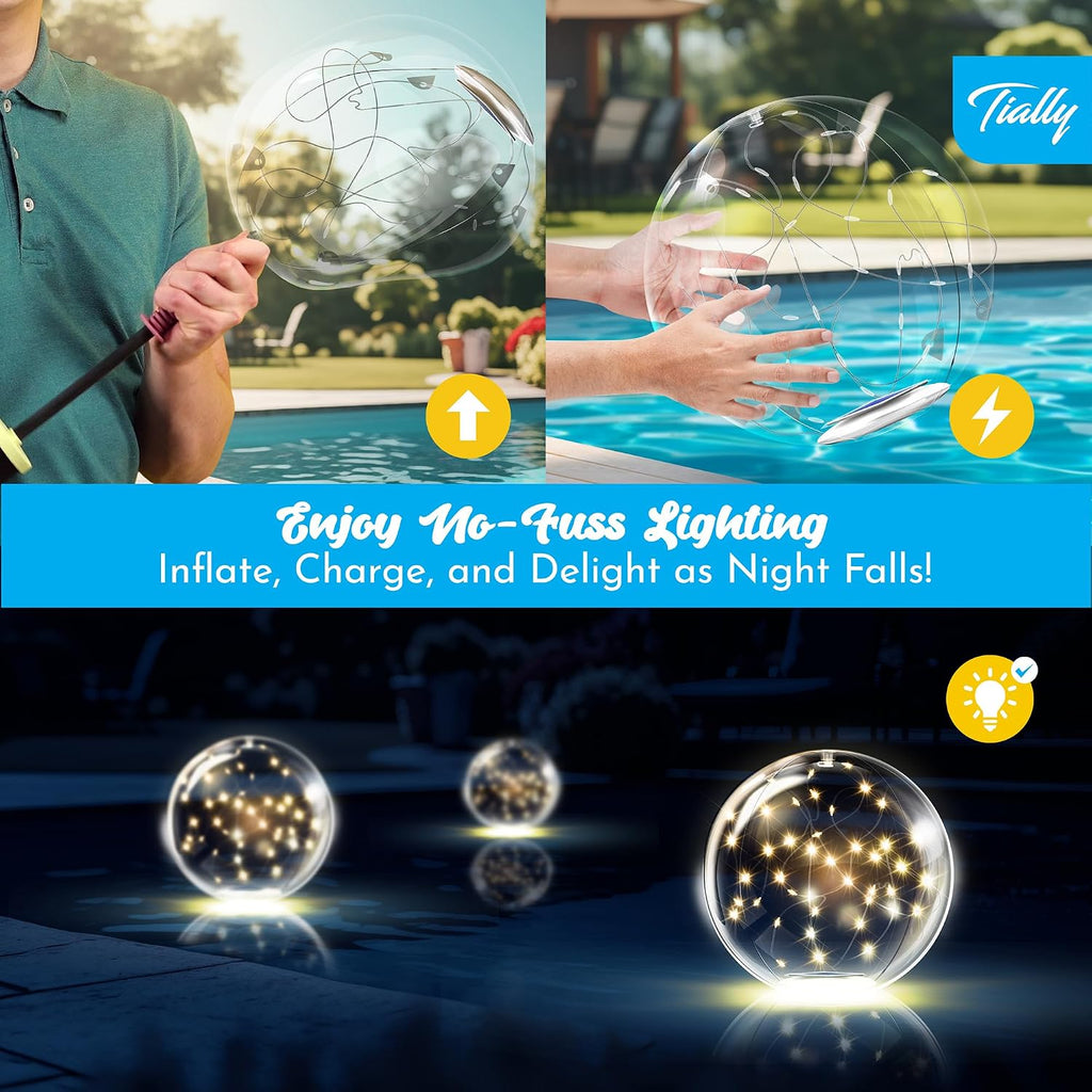 TIALLY Fairy Floating Pool Lights Solar Powered - 14' Inflatable Waterproof Led Glow Balls, Floating Light Up Balls for Swimming Pool Party Decorations, Cool Outdoor Decor (6 Pack)