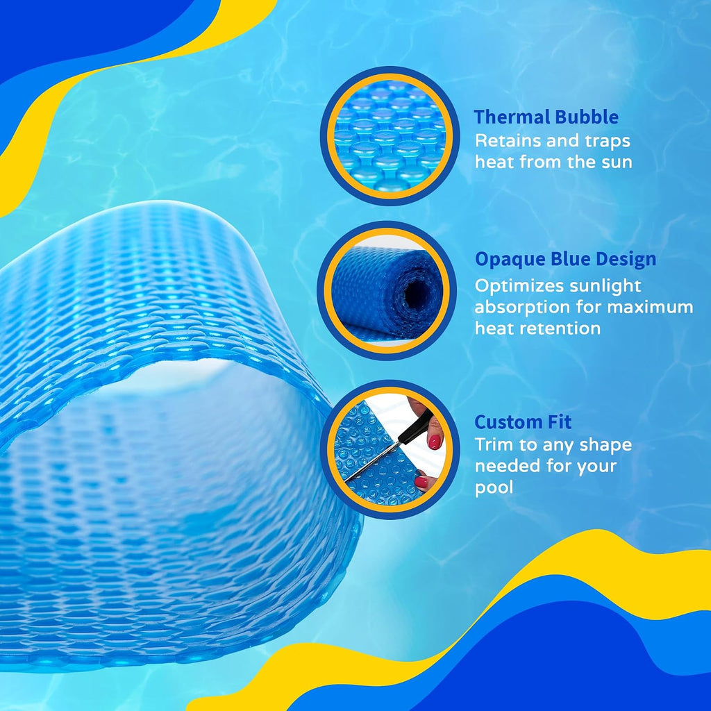 Blue Wave 18-ft x 36-ft Rectangular Solar Blanket – 12 Mil Pool Cover with Thermal Bubbles to Retain Heat & Reduce Evaporation – Fade-Resistant Solar Cover for Inground Pools – Blue
