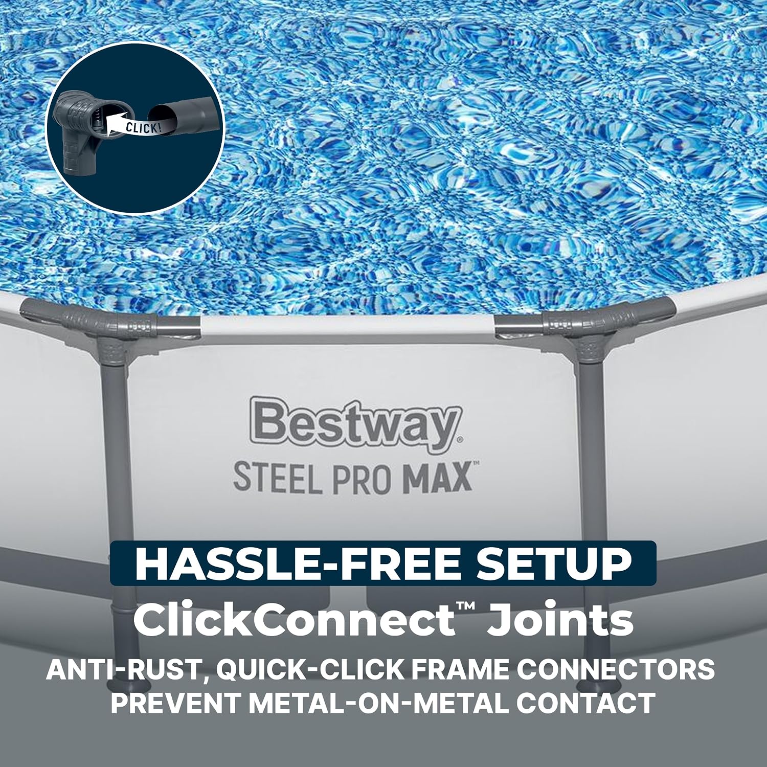 Bestway Steel Pro MAX 14' x 33' Round Above Ground Swimming Pool Set, 530 GPH Filter Pump, Tritech Puncture Resistant Liner, ClickConnect Steel Frame, Gray