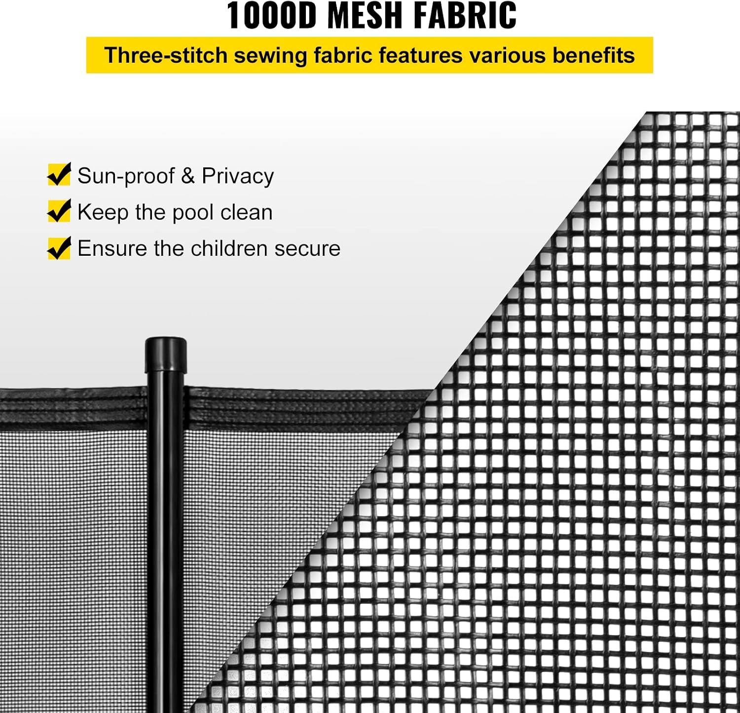 Happybuy Pool Fence, 4FTx 48FT DIY Pool Fences for Inground Pools, Removable Child Safety Pool Fencing, Swimming Pool Fence in Ground for Kids Safety, Black Pool Mesh to Protect Kids