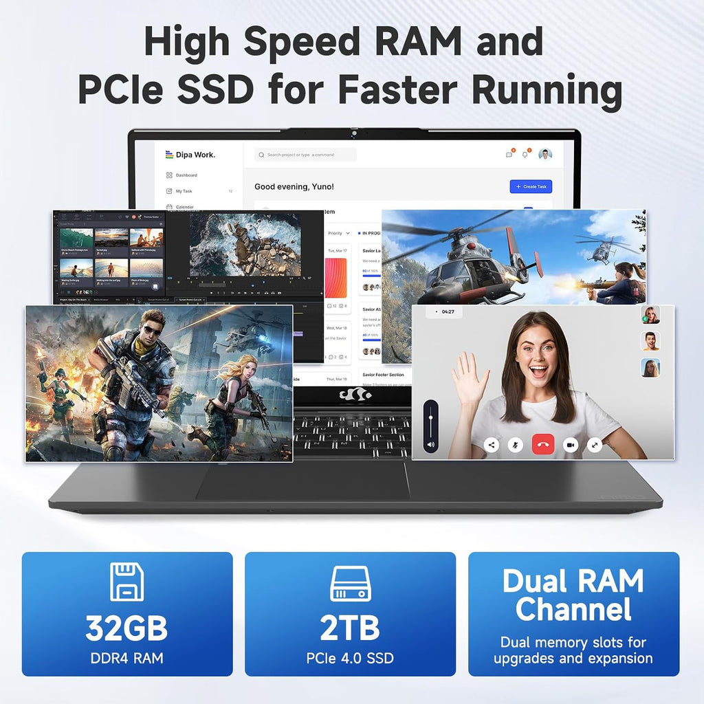NIMO 15.6' IPS FHD-Business-Laptop, Intel 6 Core i3-1215U 32GB RAM 2TB SSD (Beat i5-1135G7, Up to 4.4GHz) Laptop-Computer with Fingerprint Backlit Keyboard 65W Type C Wi-Fi 6 Numpad Win 11