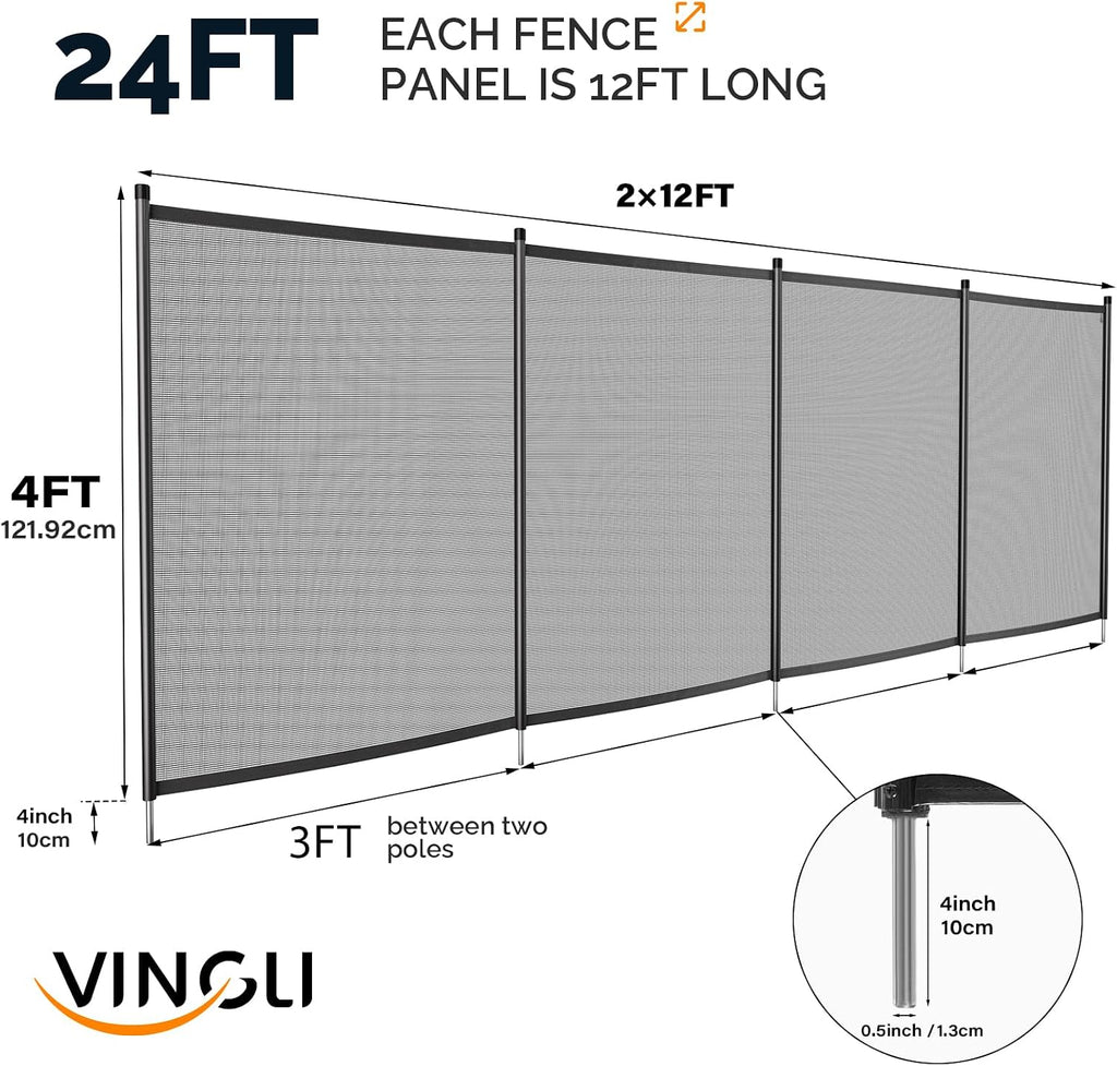 VINGLI 4Ft x 24Ft Black Pool Fence Swimming Pool Fence in Ground Pool Safety Fencing