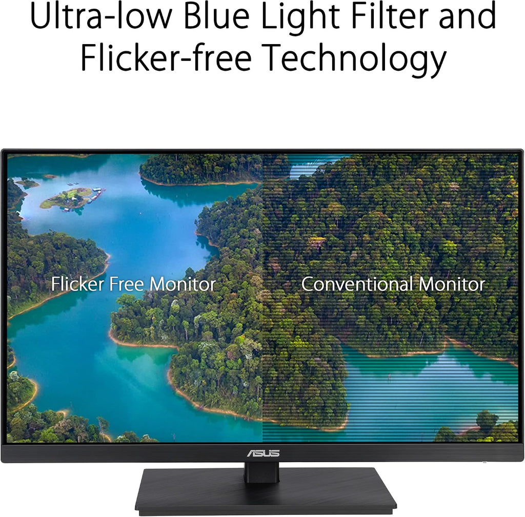 ASUS 24' 1080P Monitor (VA24EQSB) - Full HD, IPS, 75Hz, Built-in Speakers, Eye Care, Low Blue Light, Flicker Free, VESA Mountable, Height Adjustment, Frameless, DisplayPort, HDMI, VGA, USB Hub,Black