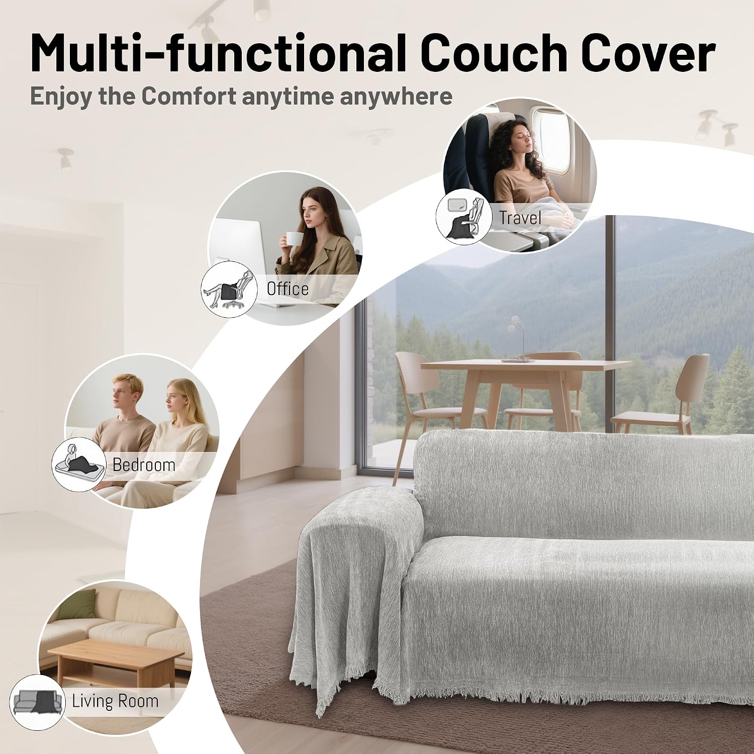 1OO% Waterproof Corner Sectional Couch Covers L Shape Chenille Sectional Sofa Cover with Tassel Soft Thick Washable Sofa Slipcover Furniture Protector for Dogs Pets (91' x 252', Air Grey)