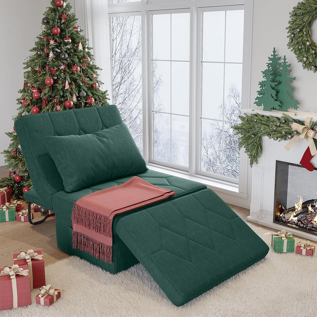 Ottoman Bed with 5-Level Adjustable Backrest, 74' D x 28' W 4-in-1 Convertible Sleeper Chair Bed, Folding Sofa Bed for Living Room, Apartment, Dorm & Small Space, Green