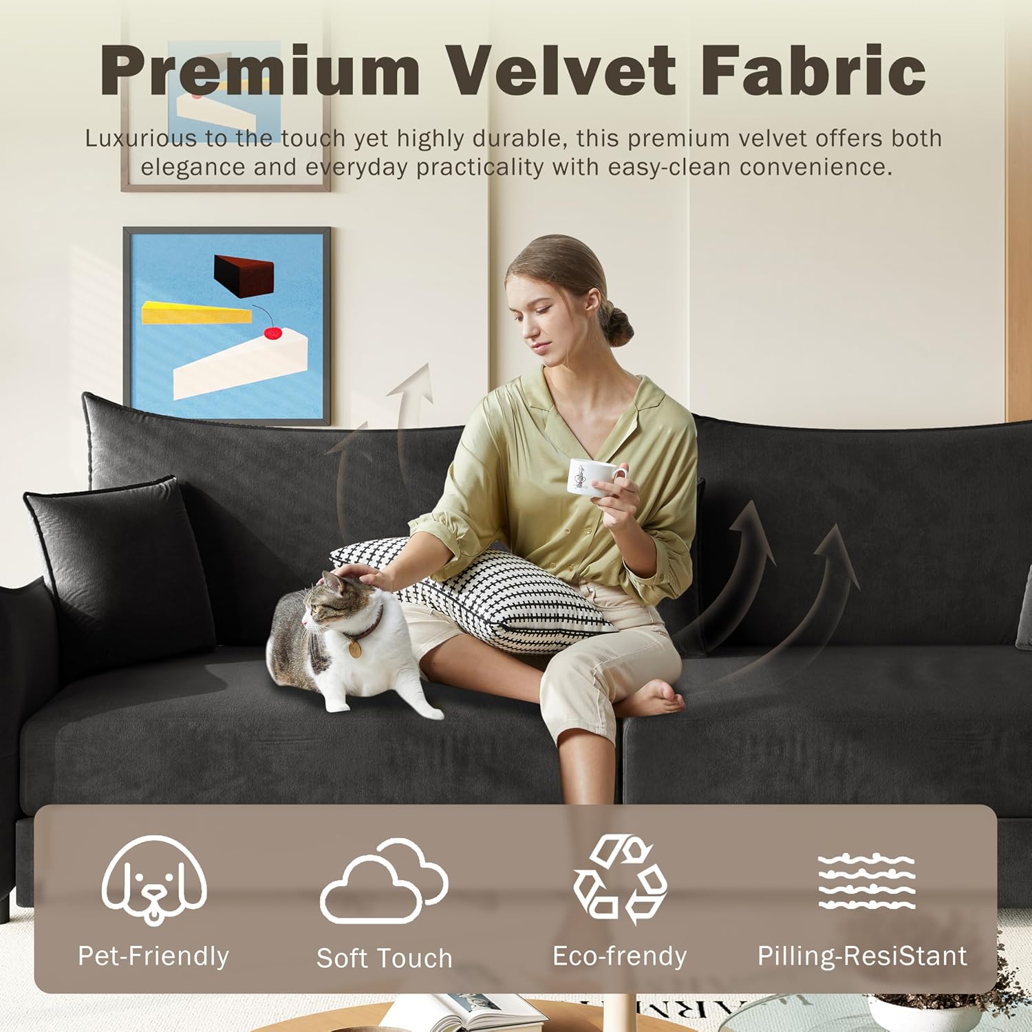 KEIKI 81.9' Sleeper Sofa, 3-in-1 Pull Out Couch Bed with Premium Velvet Upholstery, Perfect for Movie Nights, Overnight Guests, and Modern Home Decor