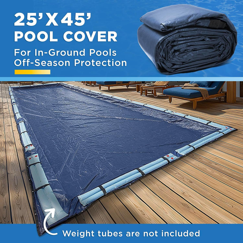 25-Ft x 45-Ft Pool Cover for Inground Pools - Rectangle Winter Pool Cover for Inground Pools, Extra Thick Material and Durable Design, Cold and UV-Resistance, Easy Installation, Navy Blue