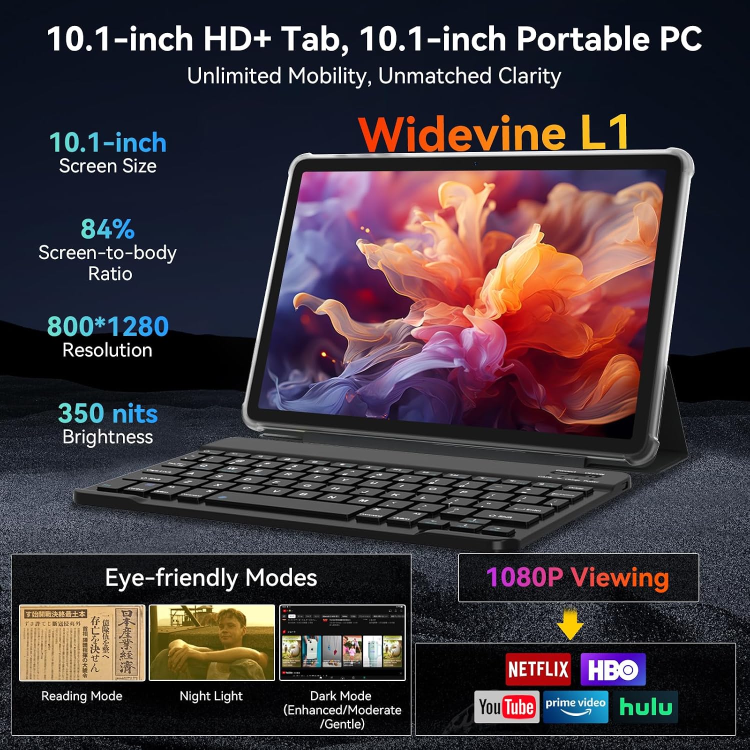 Tablet 2026 Latest Android 16 Tablets with 10.1 Inch Incell Display, 24GB RAM 256GB ROM /2TB TF, Gemini AI, T606 Octa-Core+8MP Camera, 5000mAh, Widevine L1, 2 in 1 Tablets with Keyboard Mouse Stylus