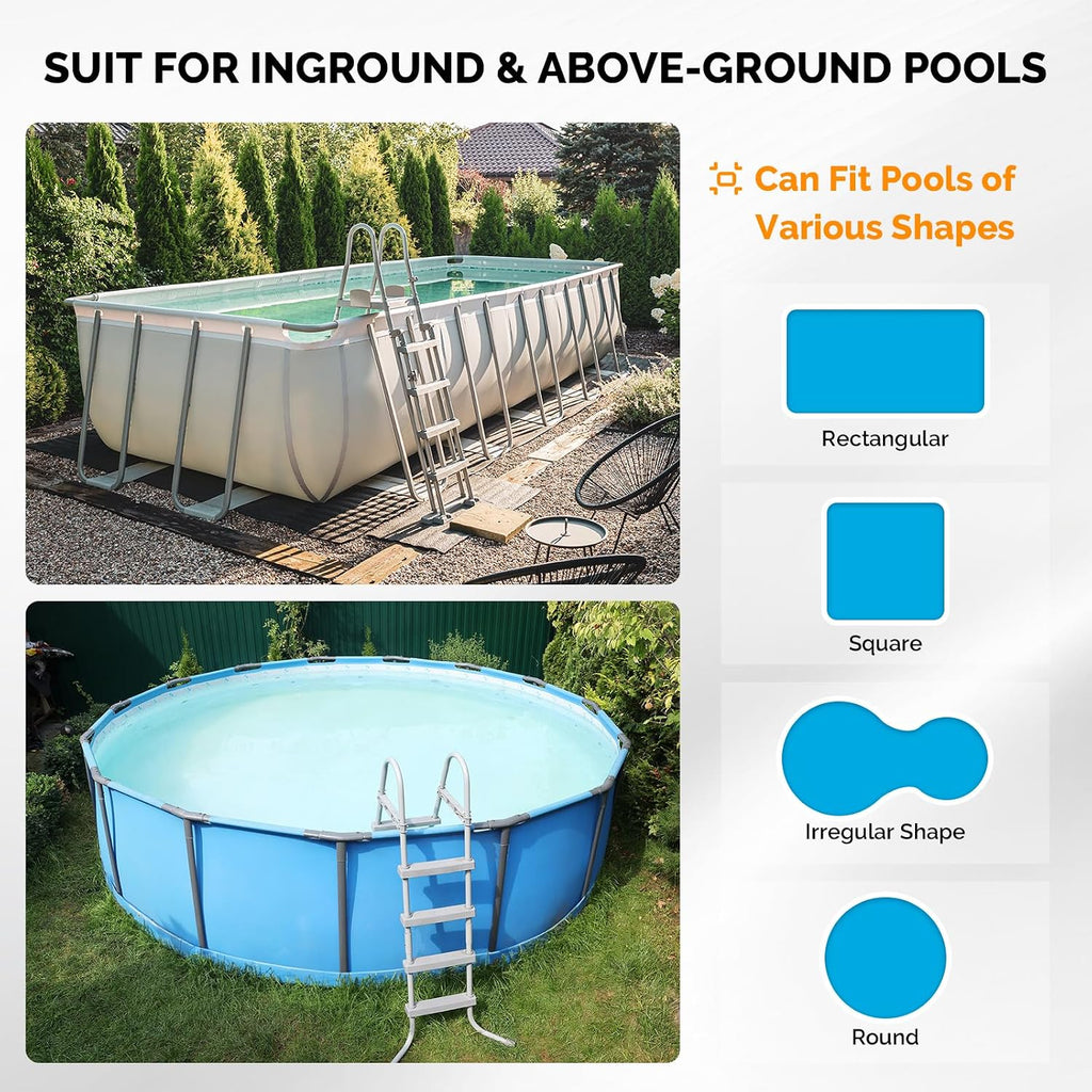 VINGLI Pool Cover Reel Set Solar Pool Cover Reel for Inground Swimming Pool, Aluminum Solar Swimming Inground Cover Blanket Reel (Upgrade) (16 FT)