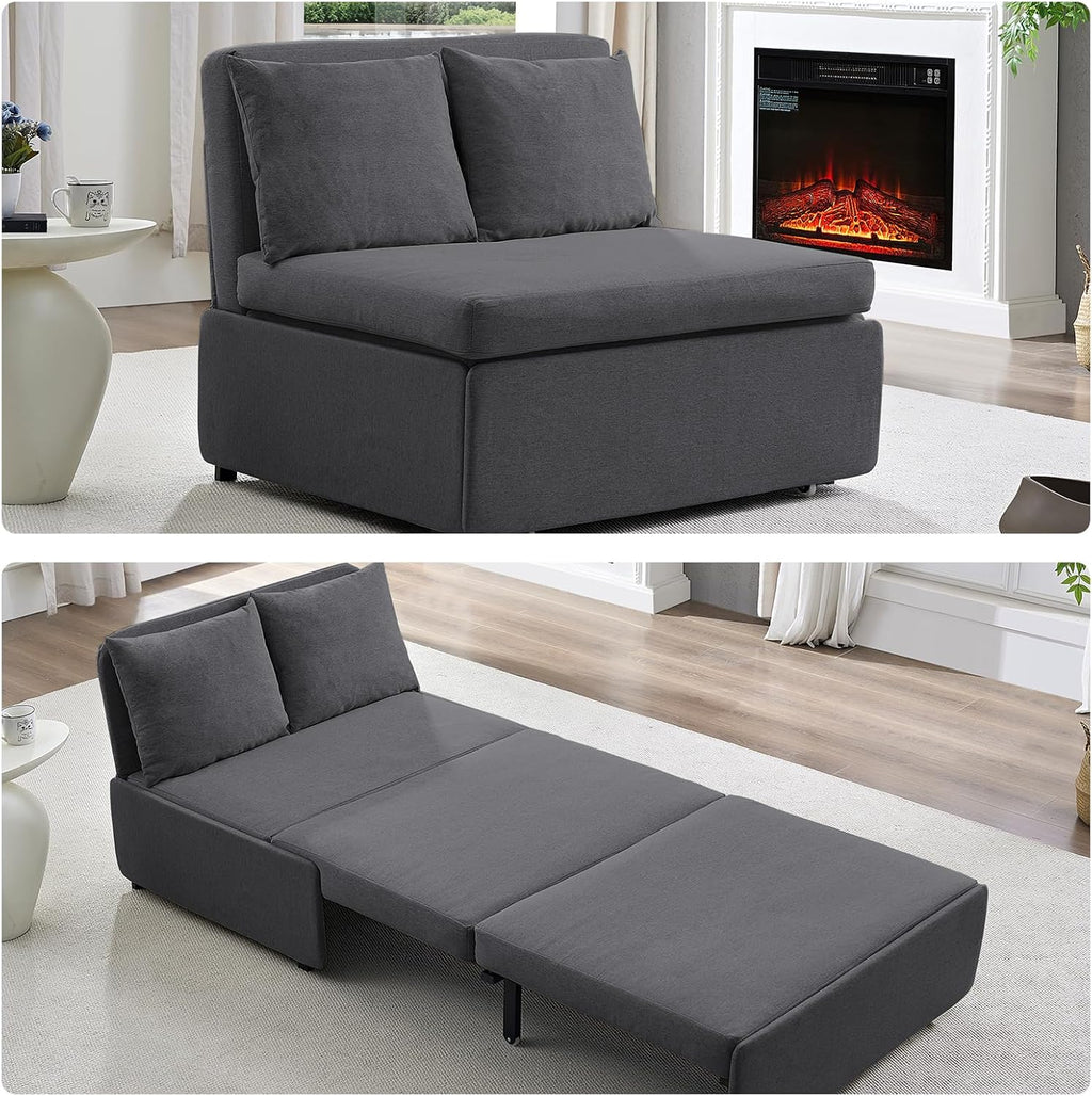 Mjkone 43' W Twin Size Pull Out Sofa Bed Chair with 2 Pillows, 2 in 1 Armless Sleeper Sofa Pull Out Couch Bed, Convertible Linen Sofas Sleeper Chair Bed for Living Room Apartment Office, Dark Gray