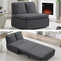 Mjkone 43' W Twin Size Pull Out Sofa Bed Chair with 2 Pillows, 2 in 1 Armless Sleeper Sofa Pull Out Couch Bed, Convertible Linen Sofas Sleeper Chair Bed for Living Room Apartment Office, Dark Gray