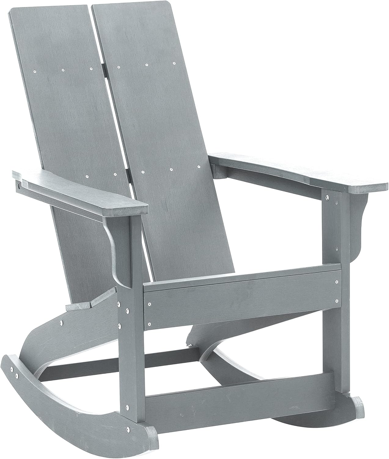 EMMA + OLIVER Harmon Adirondack Rocking Chair - Gray Poly Resin - Suitable for Indoor/Outdoor Use - All Weather Materials - Easy Assembly - 350 lb. Weight Capacity