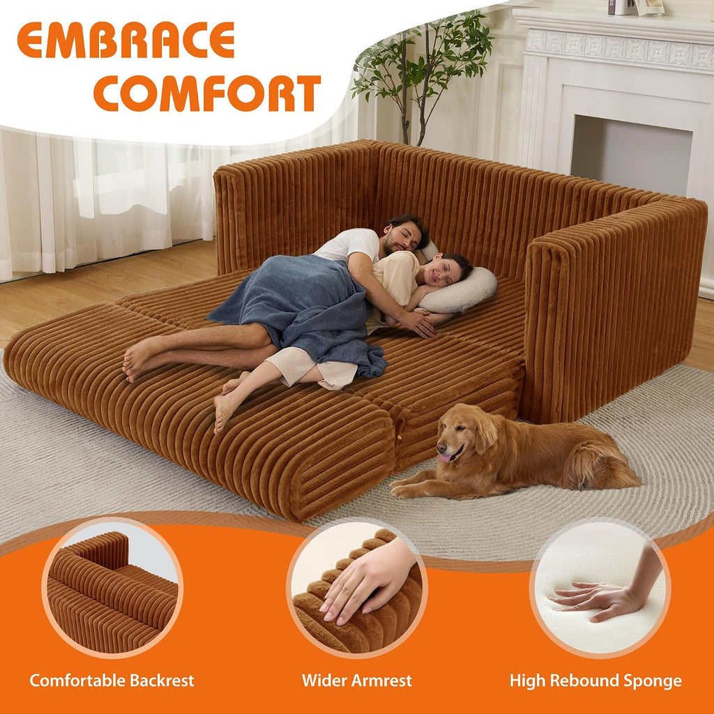 HABUTWAY Folding Sofa Bed, 2 in 1 Convertible Sleeper Chair with Armrest, Portable Fold Out Chair Bed, Comfy Floor Couch, Multi-Functional Lazy Sofa for Living Room Bedroom Dorm Home Office, Caramel
