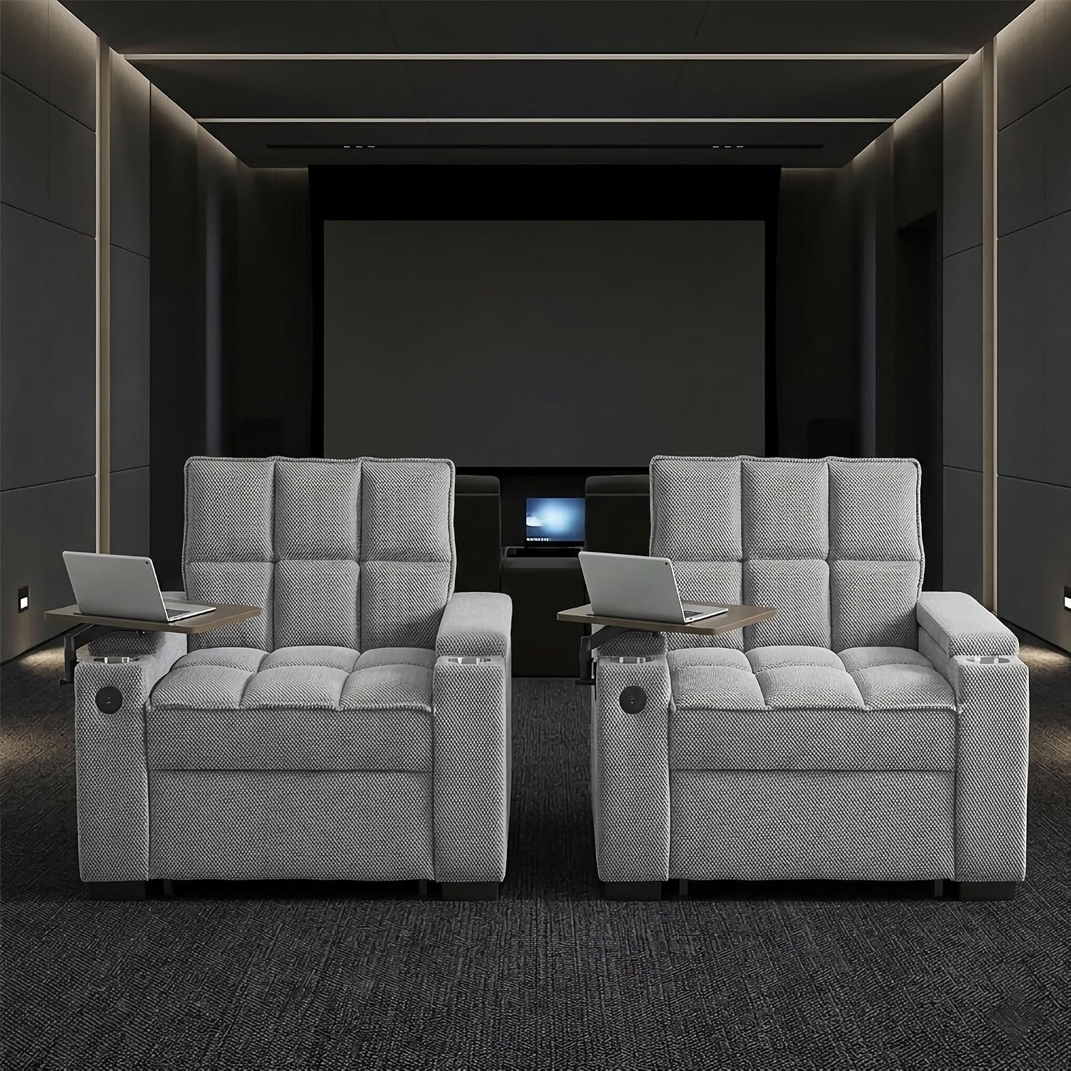 Auvsoce 3-in-1 Folding Convertible Sofa Bed Set of 2, Sleep Couch with Modern Chenille Fabric, 360° Swivel Side Table, Easy Assembly, Perfect for Living Room & Home Theater
