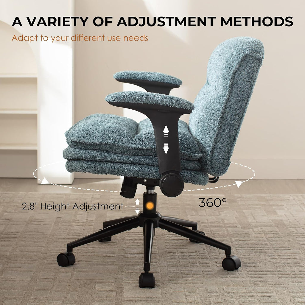 Dowinx Criss Cross Chair with Adjustable Flip-up Arms and Wheels, Comfort Ergonomic Office Desk Armchair with 3 Layer Cushions, Wide Seat Vanity Chair for Home Office, Living Room, Bedroom, Blue