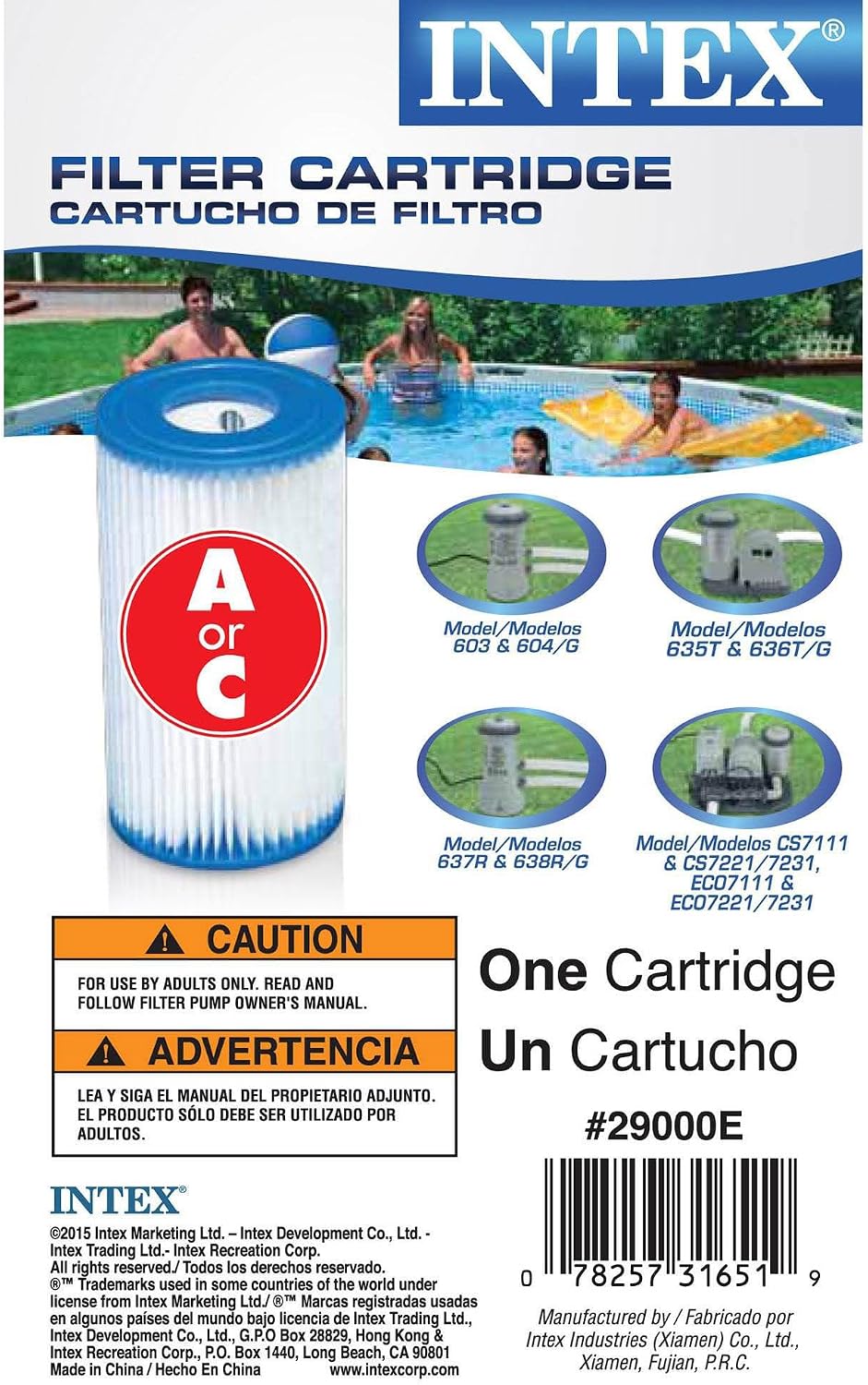 Intex Easy Set 18 Foot by 48 Inch Round Inflatable Above Ground Swimming Pool with Filter Pump, Ladder, Pool Cover, and 6 Pack Filter Cartridges, Blue