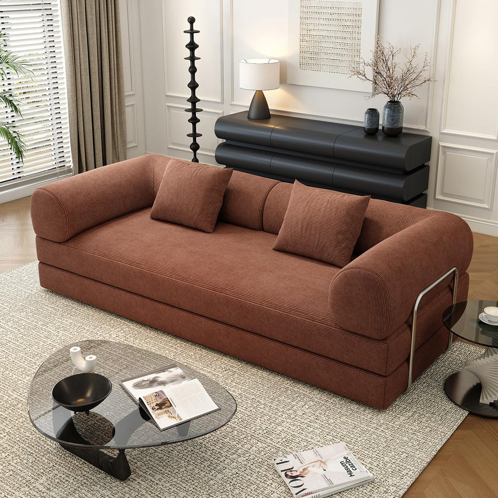 78.8' Modular Sofa Bed - 4-in-1 Convertible Design with Corduroy Fabric and High Density Sponge, Removable Cover and Fixed Frame
