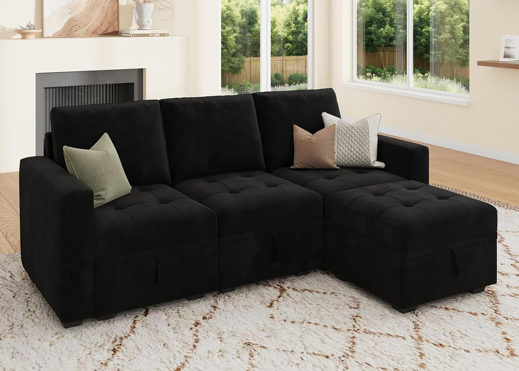 HONBAY Modular Sectional Couch L Shaped Sofa with Storage Seats Sectional Couches for Living Room,Black