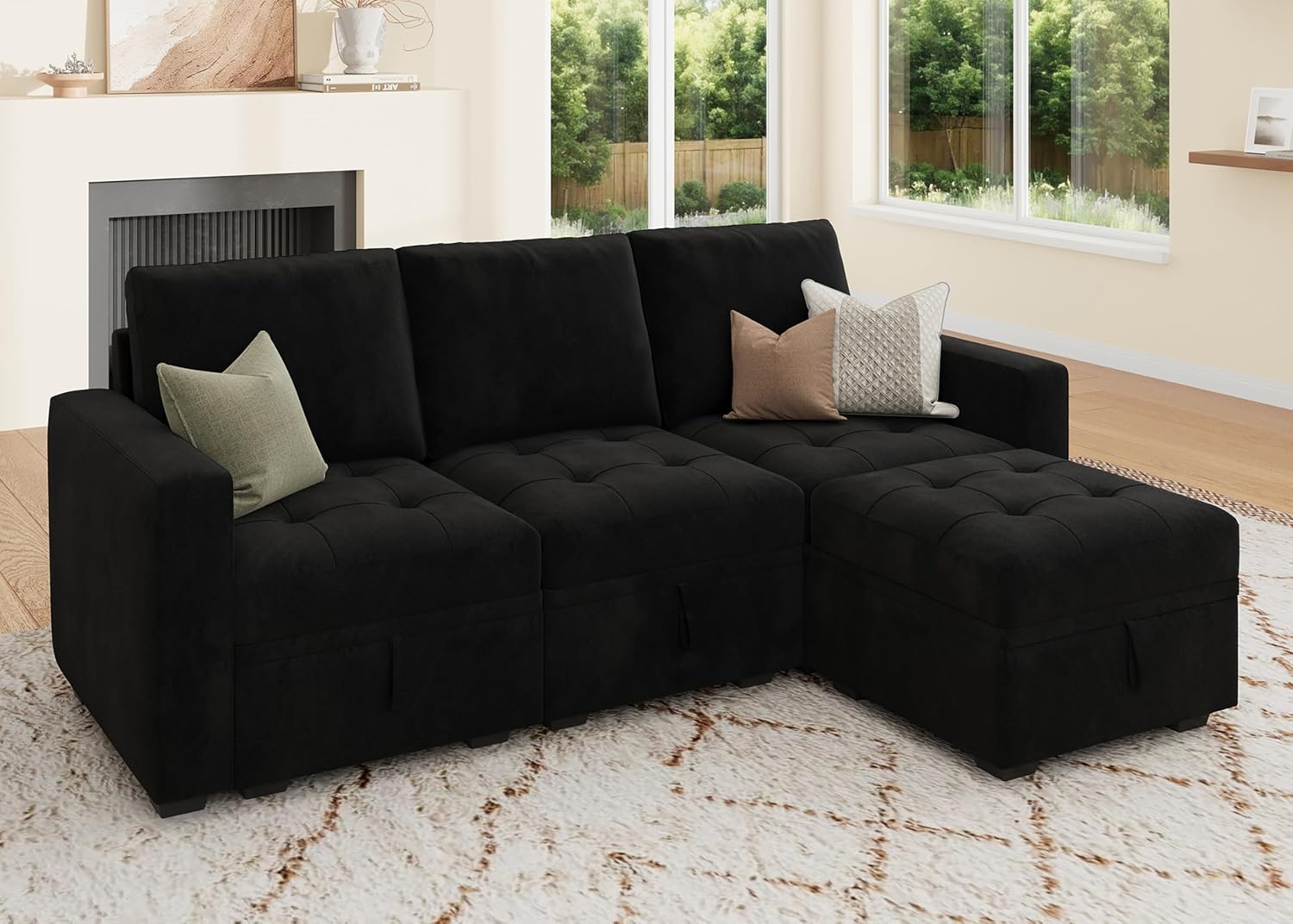 HONBAY Modular Sectional Couch L Shaped Sofa with Storage Seats Sectional Couches for Living Room,Black