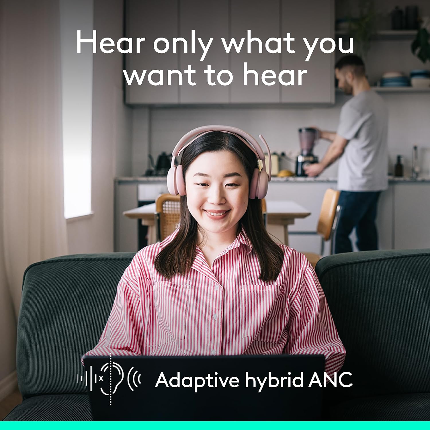 Logitech Zone Wireless 2 ES - Noise-Canceling Wireless Headset with Adaptive Hybrid ANC, Bluetooth - Rose
