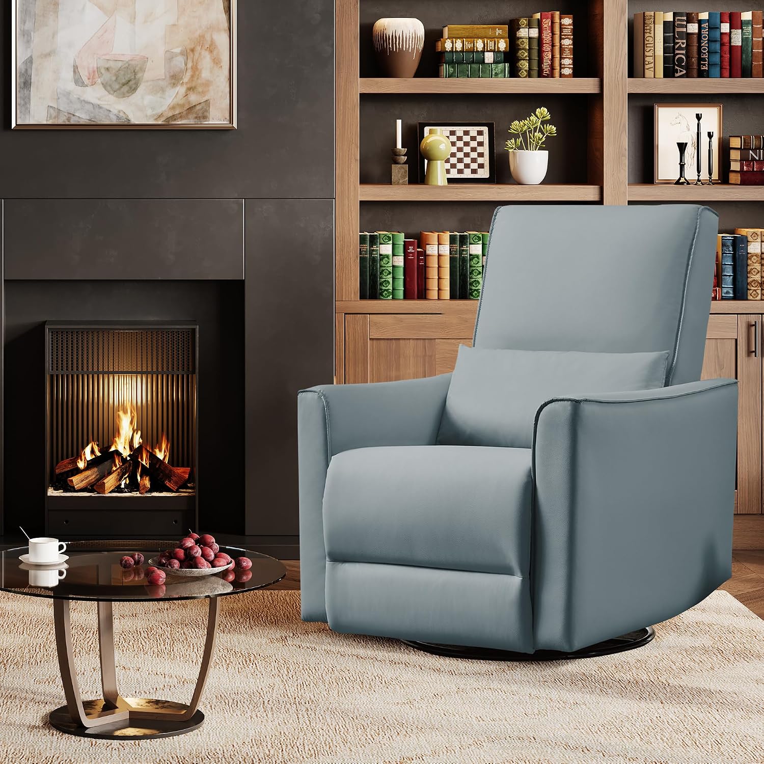 IDEALHOUSE Swivel Rocking Nursery Recliner Chair Rocker Recliner Glider Deep Seat PU Leather Sofa Chair with high Backrest for Nursery, Living Room, Bedroom & Home Movie Theater (Gray)