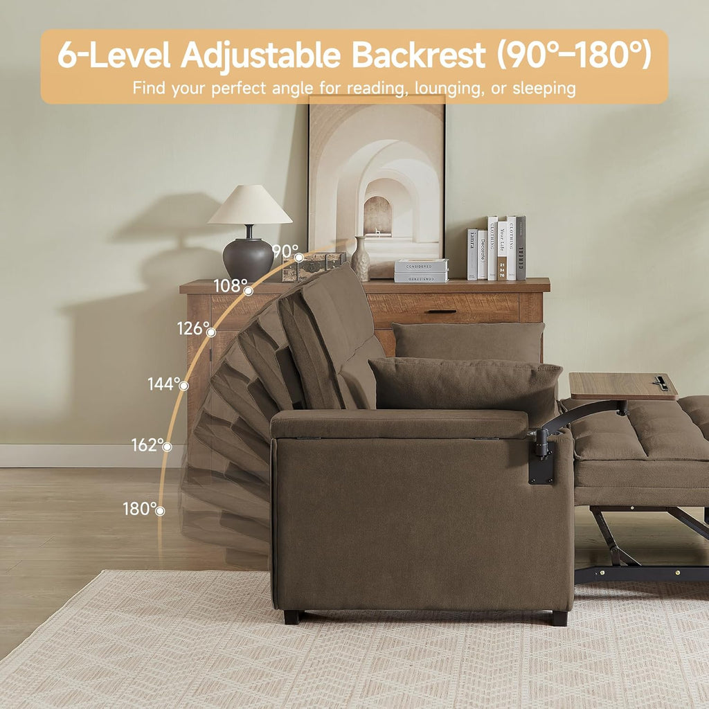 Auvsoce 65'' Convertible Sleeper Sofa Bed with Adjustable Backrest, Chaise Lounge, Side Table & USB/Type-C Ports – Stylish & Functional Addition to Any Living Room (Light Grey-1)