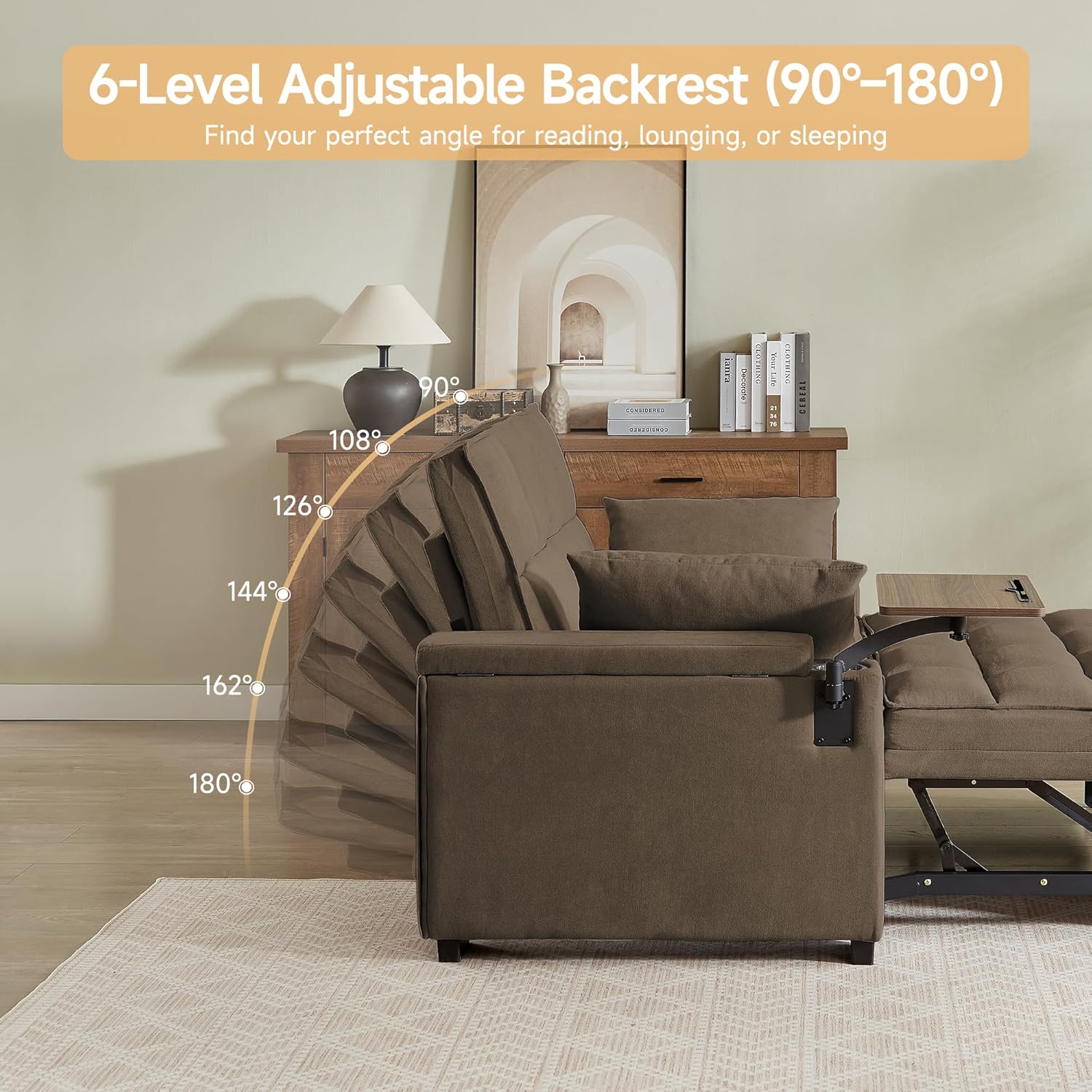 Auvsoce 65'' Convertible Sleeper Sofa Bed with Adjustable Backrest, Chaise Lounge, Side Table & USB/Type-C Ports – Stylish & Functional Addition to Any Living Room (Light Grey-1)