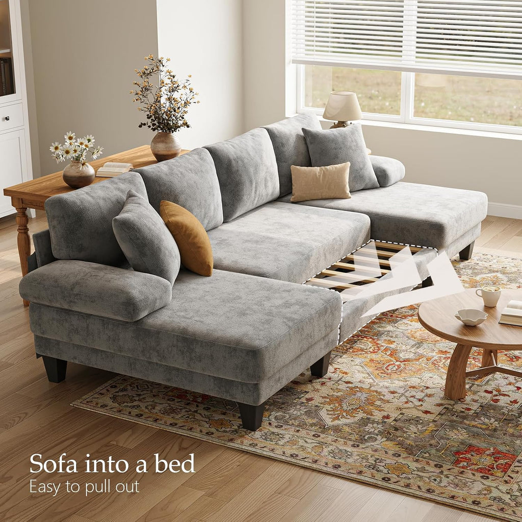 Txtin's Sleeper Sofa with Pull Out Couch Bed | 112 Inch Couches for Living Room | U-Shaped Convertible Sofa Bed | Chenille Light Grey