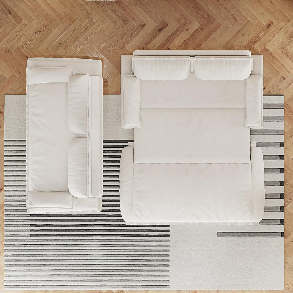 73.2' Queen Size Pull Out Sofa Bed, 3-in-1 Convertible Sleeper, Velvet Loveseat for Living Room, Apartment, Bedroom Small Spaces, Beige (Mattress & Bedding Not Included)