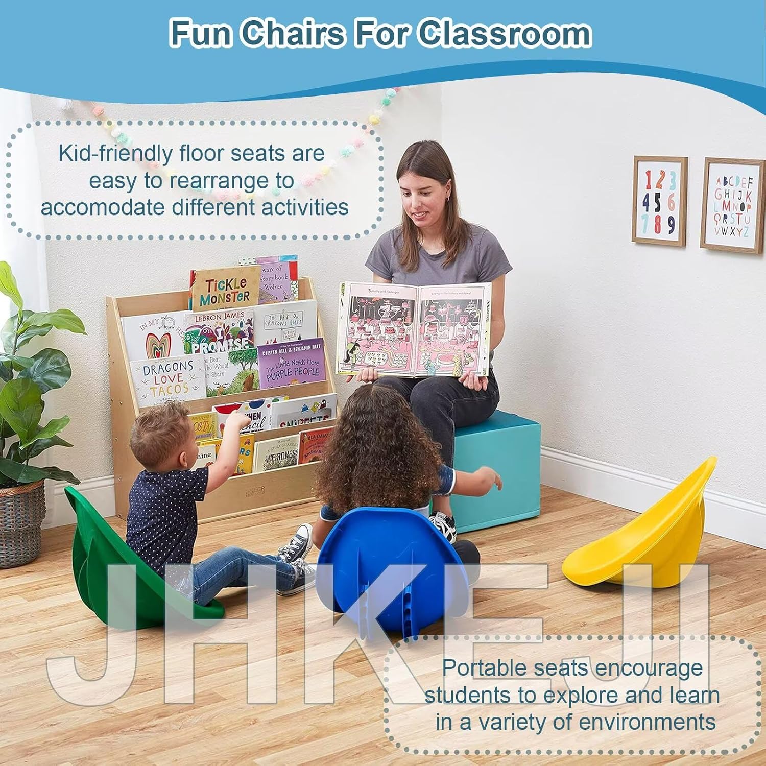 Scoop Rocker Chairs, Flexible Seating for Classroom Elementary, Portable Floor Seating for Classroom, Plastic Reading Chair with Back Support, Blue Egg Chair Sensory Wobble Chairs, 4 Pcs