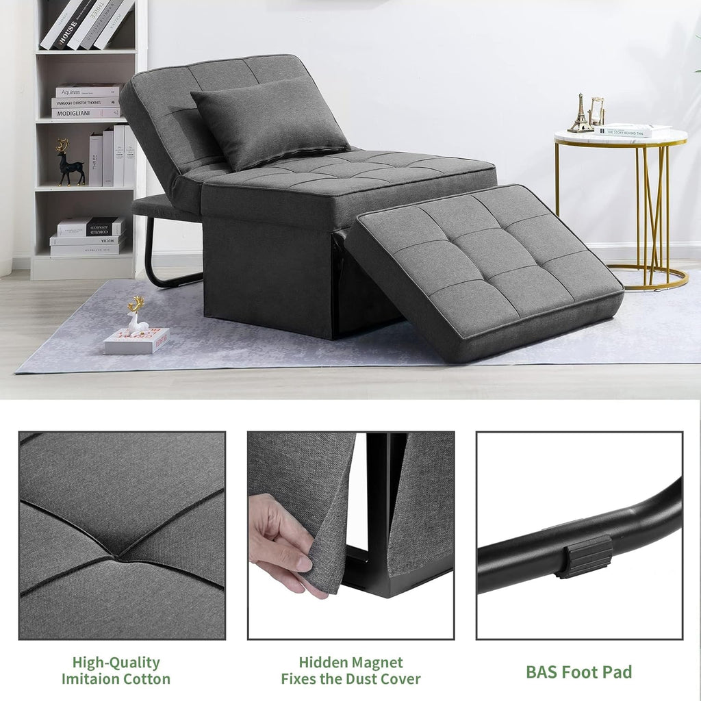 BIGSYY Sofa Bed, Set of 4 in 1 Multi-Function Folding Ottoman Breathable Linen Couch Bed with Adjustable Backrest Modern Convertible Chair for Living Room Apartment Office, Dark Grey