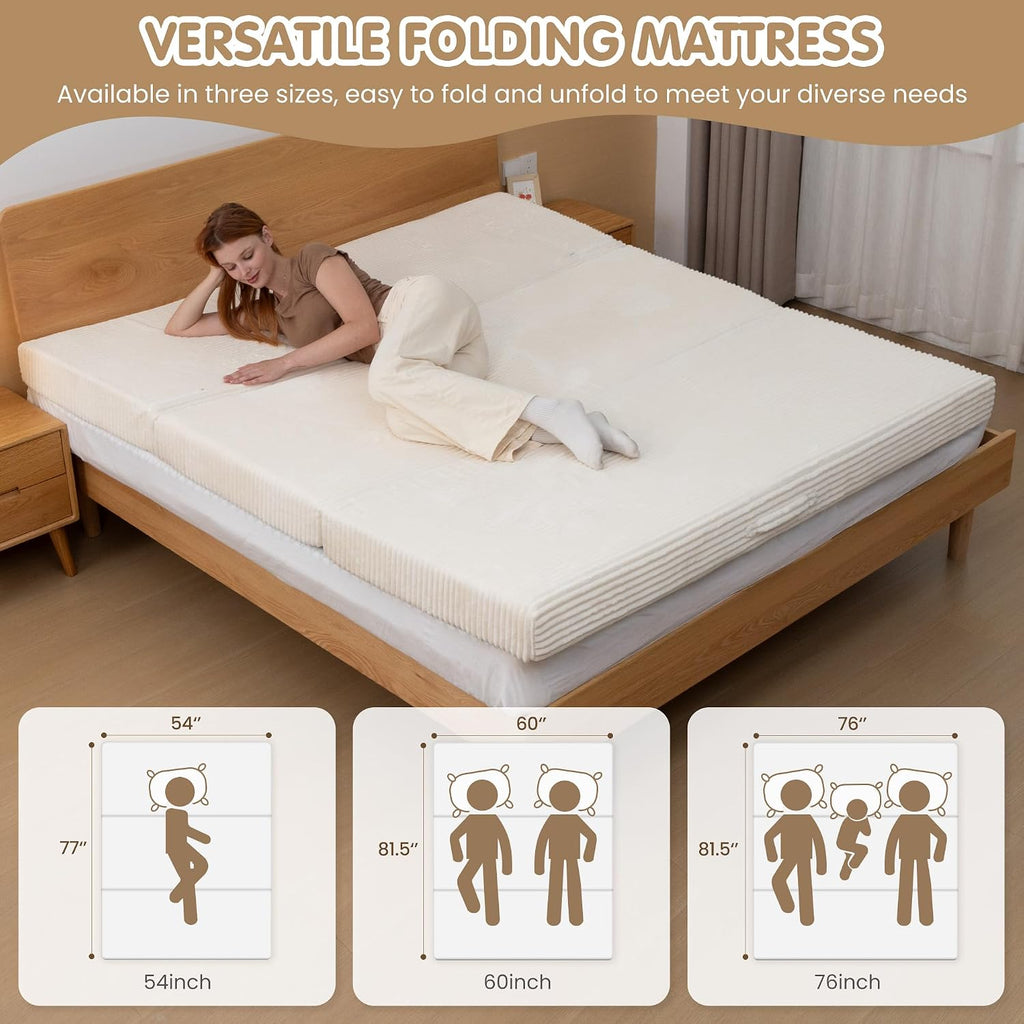 5-in-1 Convertible Sofa Bed Queen,Tri-Fold Mattress with Removable L-Shaped Armrests,Corduroy Boneless Couch Floor Sofa Futon Couch Sleeper with Pull Out Bed for Living Room Bedroom Apartment