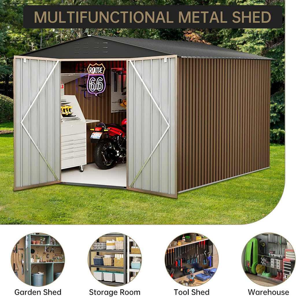 Large Metal Storage Shed, 8x12 FT Outside Storage Shed, Outdoor Storage Tool Shed with Lockable Doors and Air Vents, Garden Sheds for Backyard