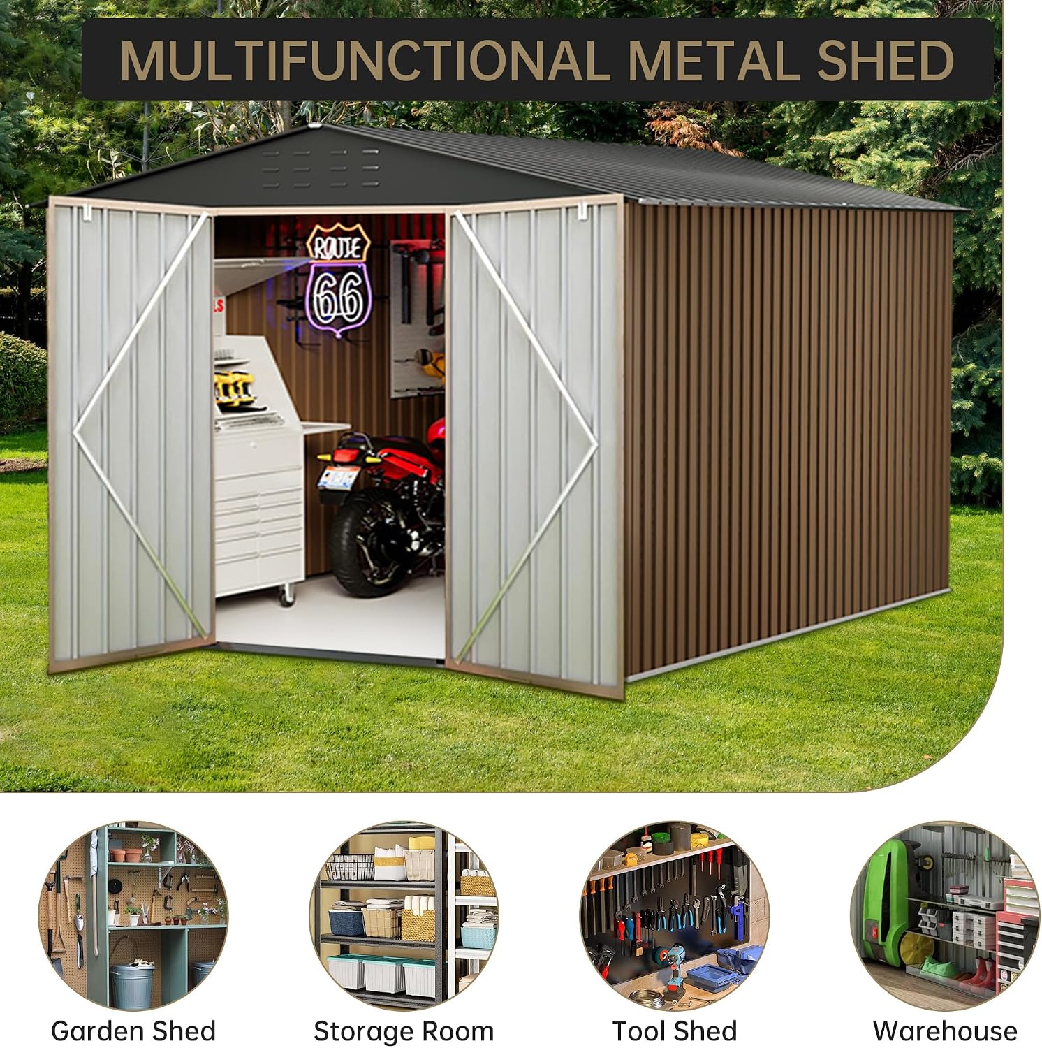 Large Metal Storage Shed, 8x12 FT Outside Storage Shed, Outdoor Storage Tool Shed with Lockable Doors and Air Vents, Garden Sheds for Backyard
