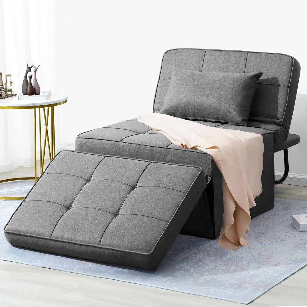 BIGSYY Sofa Bed, Set of 4 in 1 Multi Function Folding Ottoman Sleeper Bed,Modern Convertible Chair Adjustable Backrest Sleeper Couch Bed for Living Room Small Room Apartment, Light Grey