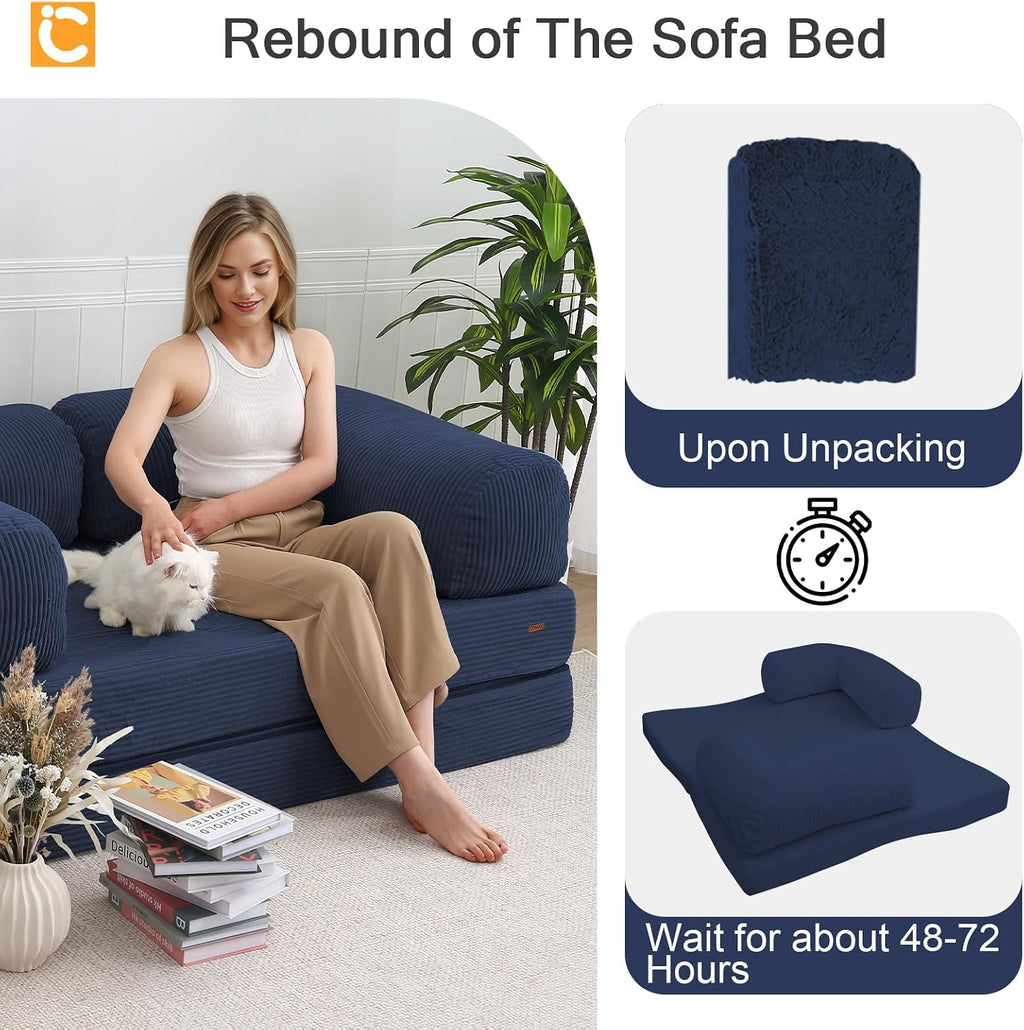 COMAX Convertible Folding Sofa Bed, Foldable Chair Bed Floor Futon Couch with Back Support, Comfy Corduroy Fold Out Mattress Sleeper for Living Room Bedroom