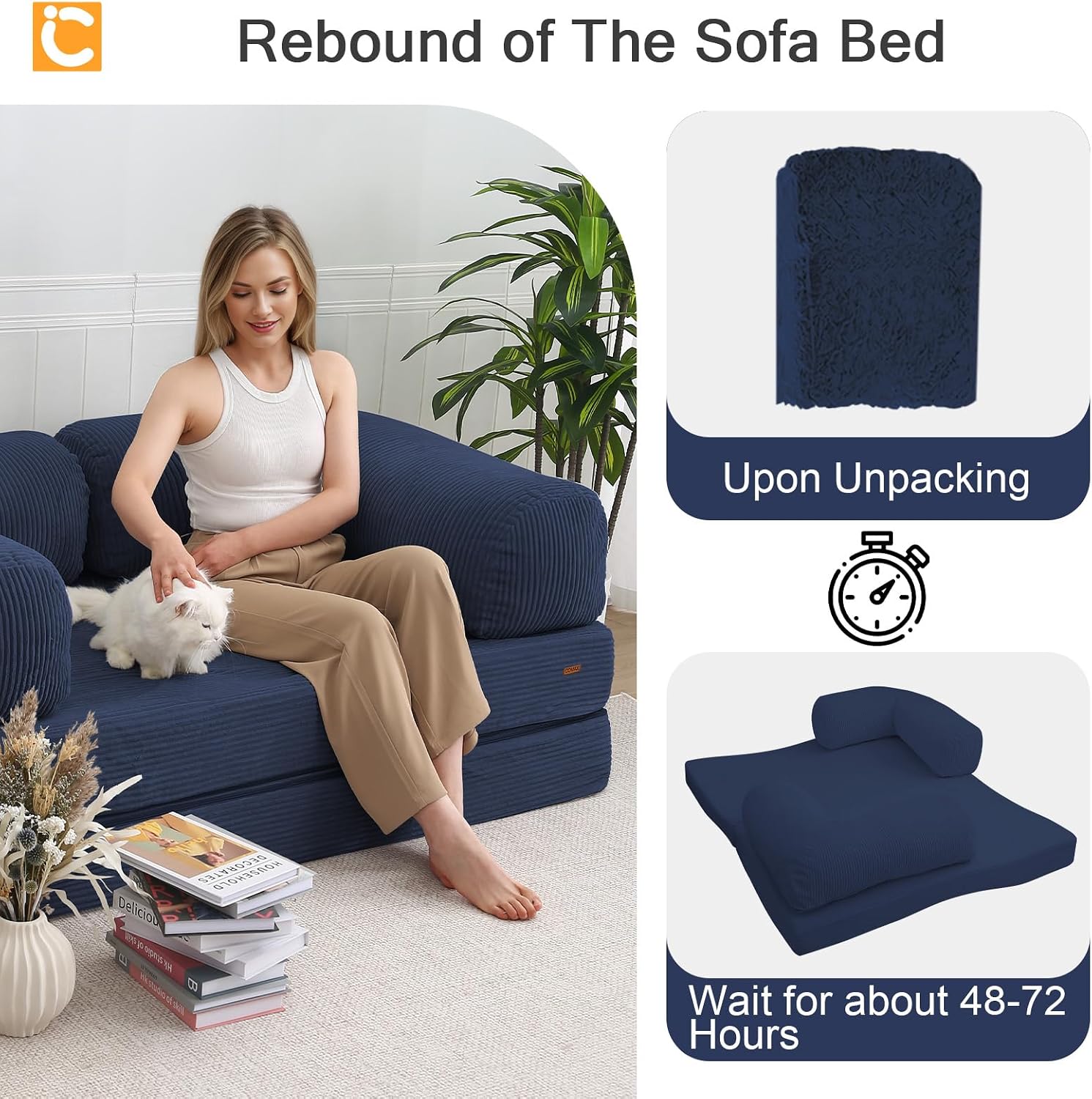COMAX Convertible Folding Sofa Bed, Foldable Chair Bed Floor Futon Couch with Back Support, Comfy Corduroy Fold Out Mattress Sleeper for Living Room Bedroom
