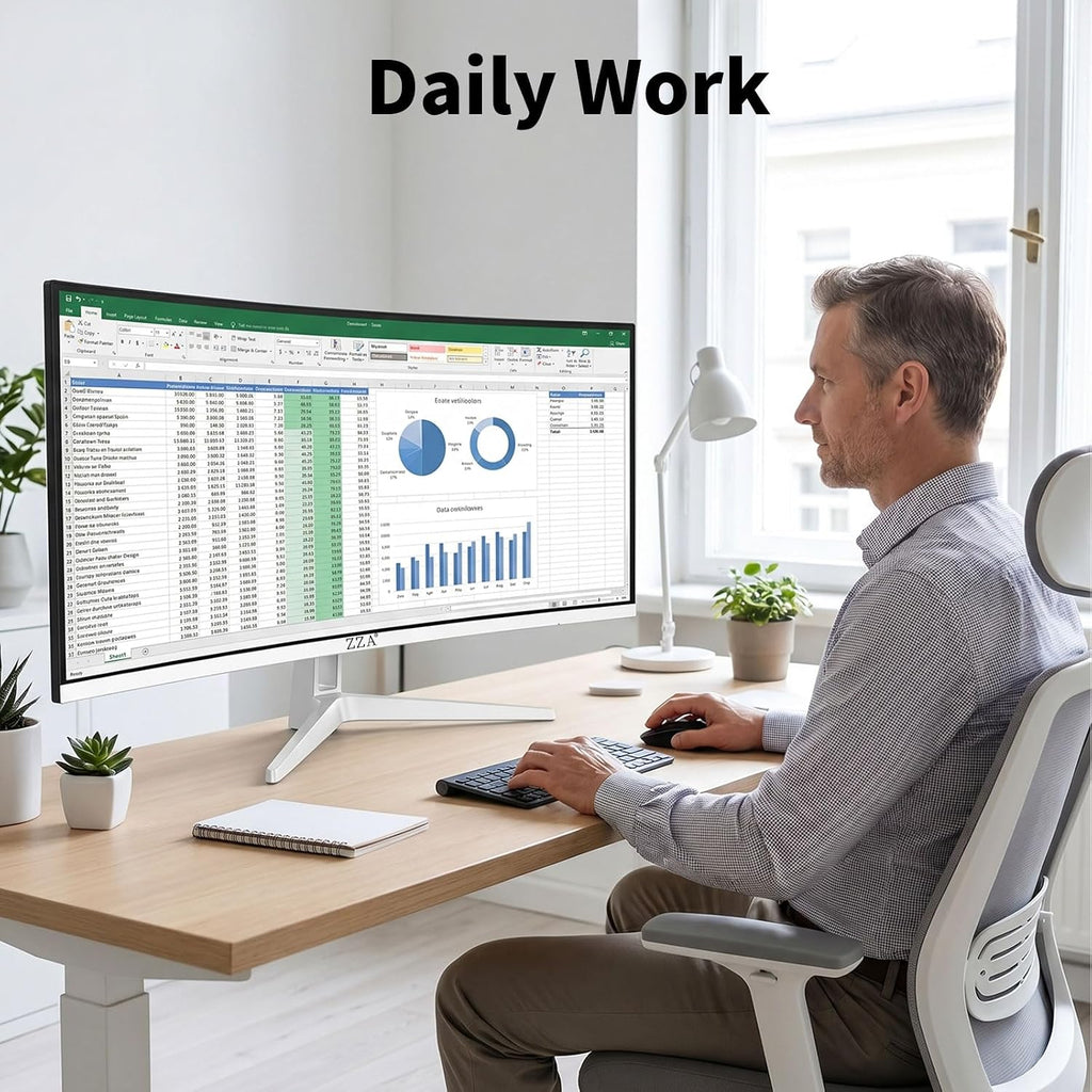 34'' Ultrawide Curved Monitor-WQHD 3440x1440 Resolution,100Hz, IPS Panel, Built-in Speakers,3800R Curvature,HDR10,AMD FreeSync Premium,21:9 Aspect Ratio,Low Blue Light,Flicker-Free Technology-White