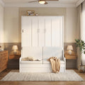 Merax Queen Size Murphy Bed, Wooden Queen Murphy Bed Wall Bed with Sofa and Cushion, for Home Office or Small Room, White