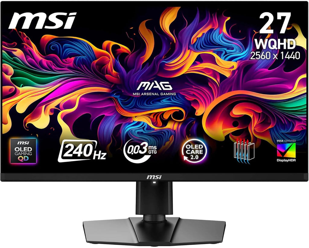 MSI MAG 271P QD-OLED X24 Gaming Screen 26.5 Inch WQHD – Quantum Dot OLED Panel 2560 x 1440, 240Hz/0.03ms, 99% DCI-P3, ΔE≤2, DisplayHDR True Black 400 – DP 1.4a, HDMI 2.1