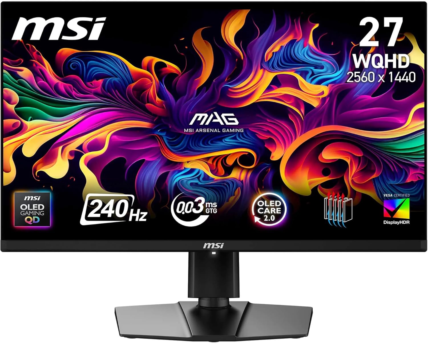 MSI MAG 271P QD-OLED X24 Gaming Screen 26.5 Inch WQHD – Quantum Dot OLED Panel 2560 x 1440, 240Hz/0.03ms, 99% DCI-P3, ΔE≤2, DisplayHDR True Black 400 – DP 1.4a, HDMI 2.1