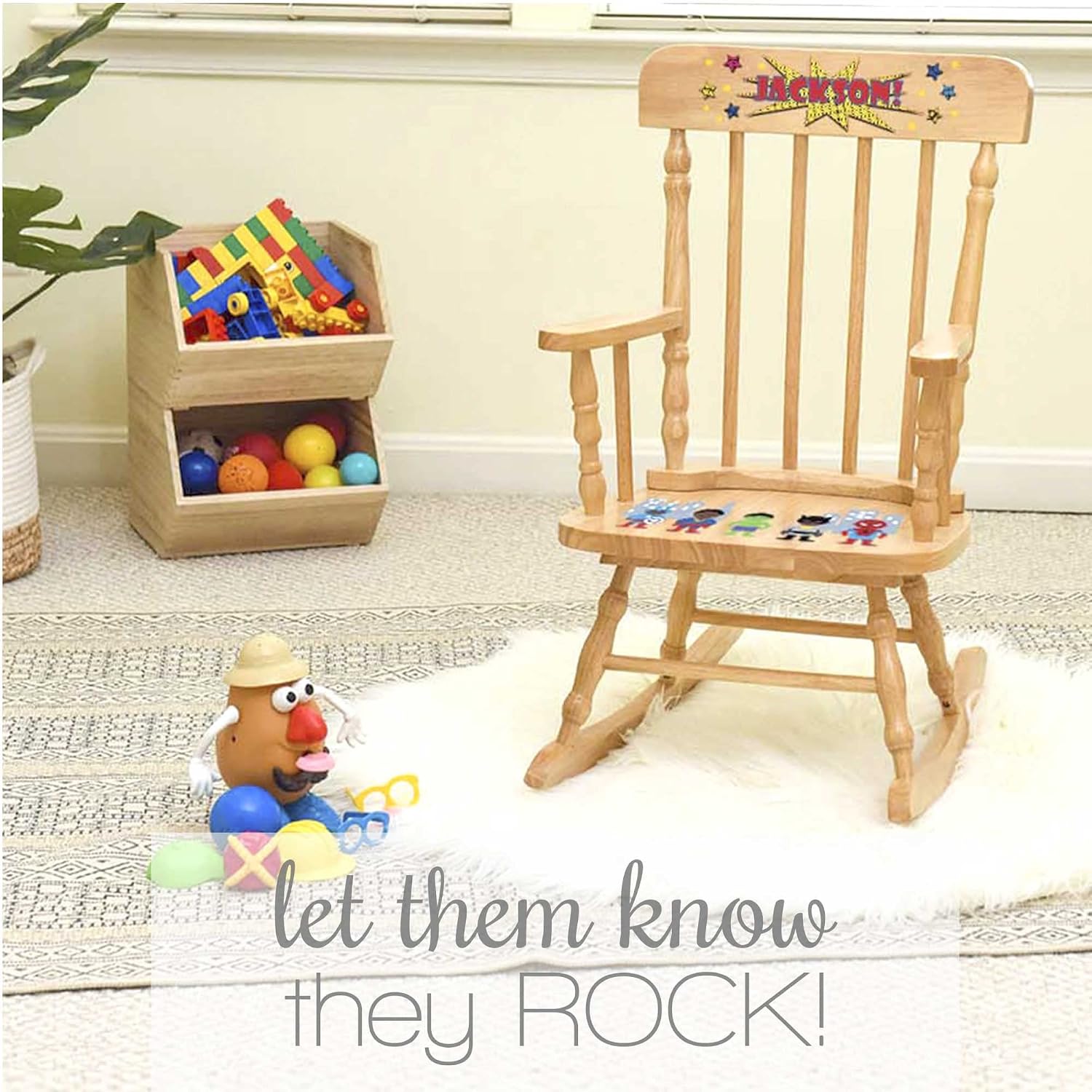 My Bambino Personalized Boys with Name only Natural Wooden Rocking Chair | Baby Shower & Birthday Gift