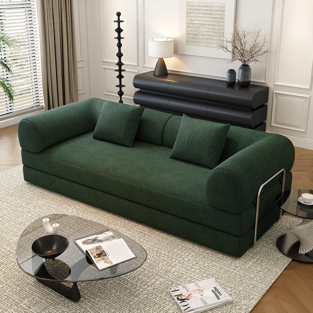 78.8' Modular Sofa Bed - 4-in-1 Convertible Design with Corduroy Fabric and High Density Sponge, Removable Cover and Fixed Frame