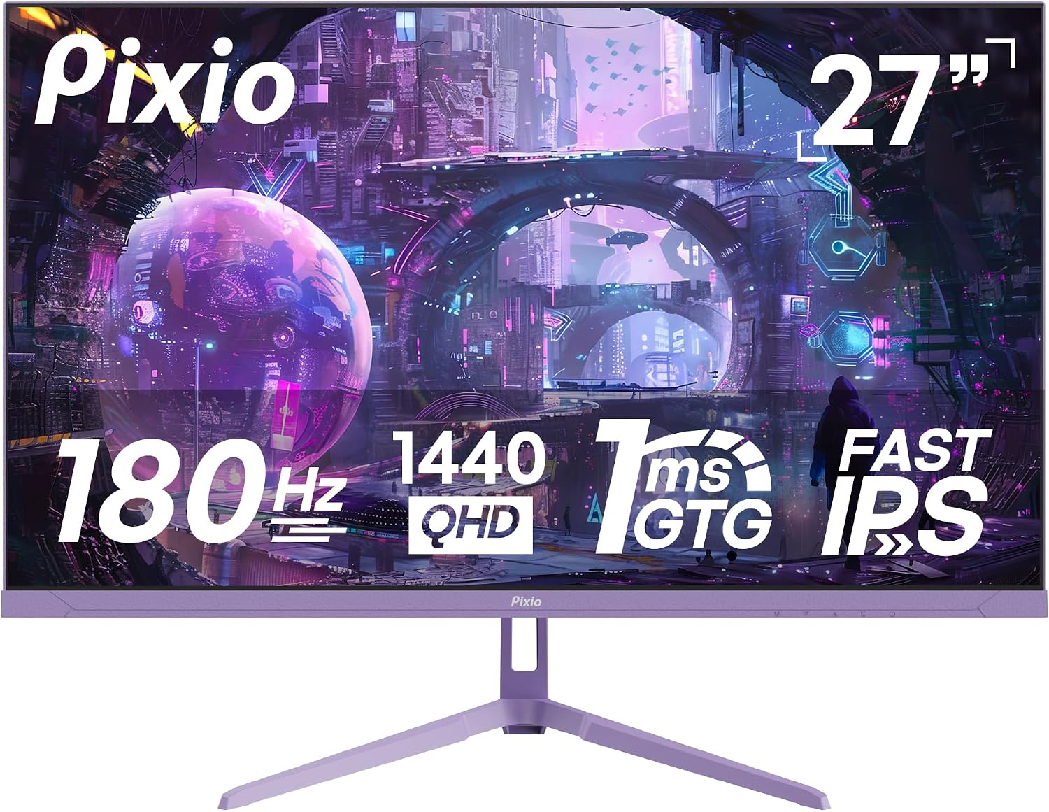Pixio PX278 Wave Purple 27 inch 180Hz Refresh Rate FHD 1440p Resolution Fast IPS Panel 1ms GTG Response Time Gaming Monitor and PS1S Wave Purple Single Monitor Arm