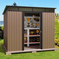 Gizoon 7.4'x5.3' Outdoor Storage Shed Metal Garden Shed with Sliding Lockable Doors, Versatile Tool Bike Shed with Transparent Panel Windows, Outdoor Storage Clearance for Backyard, Patio, Light Brown