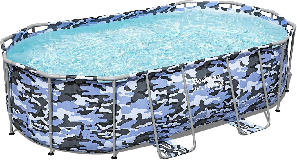 Bestway: Steel Pro Max - Oval Swimming Pool Set - 14' x 8'2' x 39.5, Blue Camo - Above Ground, Tritech Construction, Filter Pump, Ladder, 1,915 Gal.