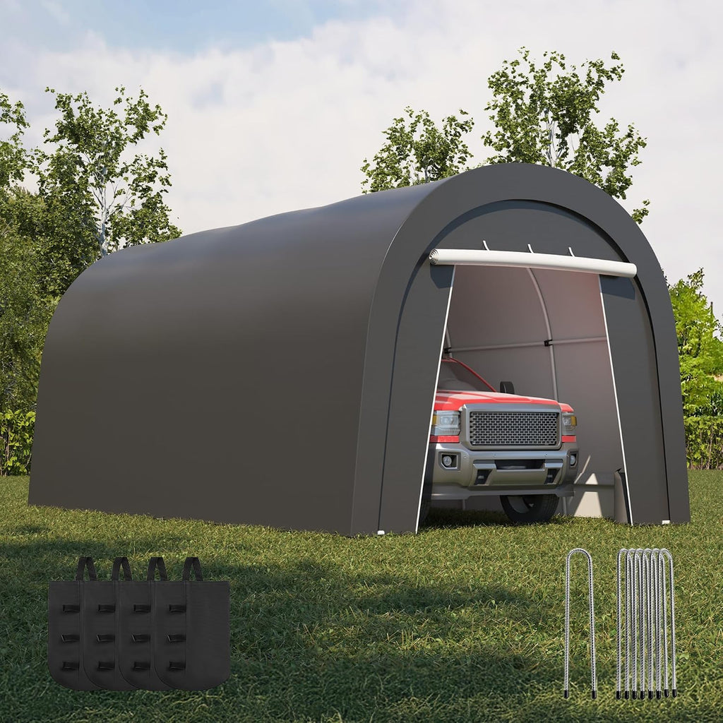 Kiss the Water Domed Carport with 4 Cloth Bags, Portable Garage with 2 Roll-up Doors, Heavy Duty Car Canopy Party Tent, All-Season Storage Shelter Shed for Cars, Truck, or Garden Tools, 10' x 20'
